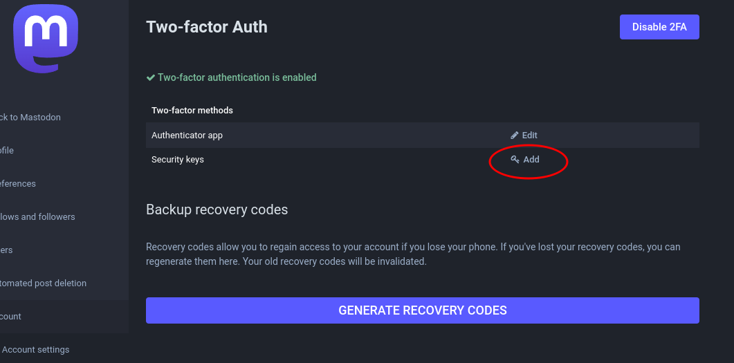 Security key set up